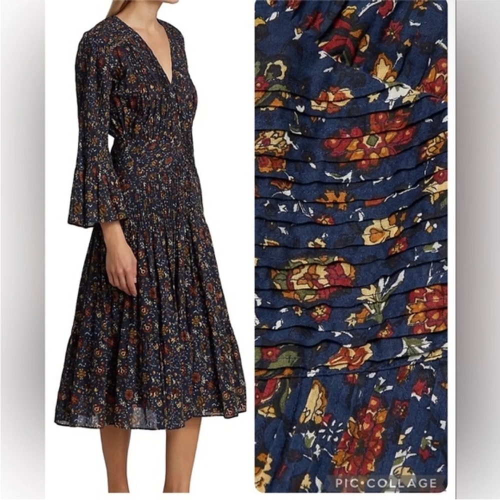 Veronica Beard Shireen Pleated Floral Midi-Dress Ink color Size 2 NWOT Romantic - Picture 13 of 15